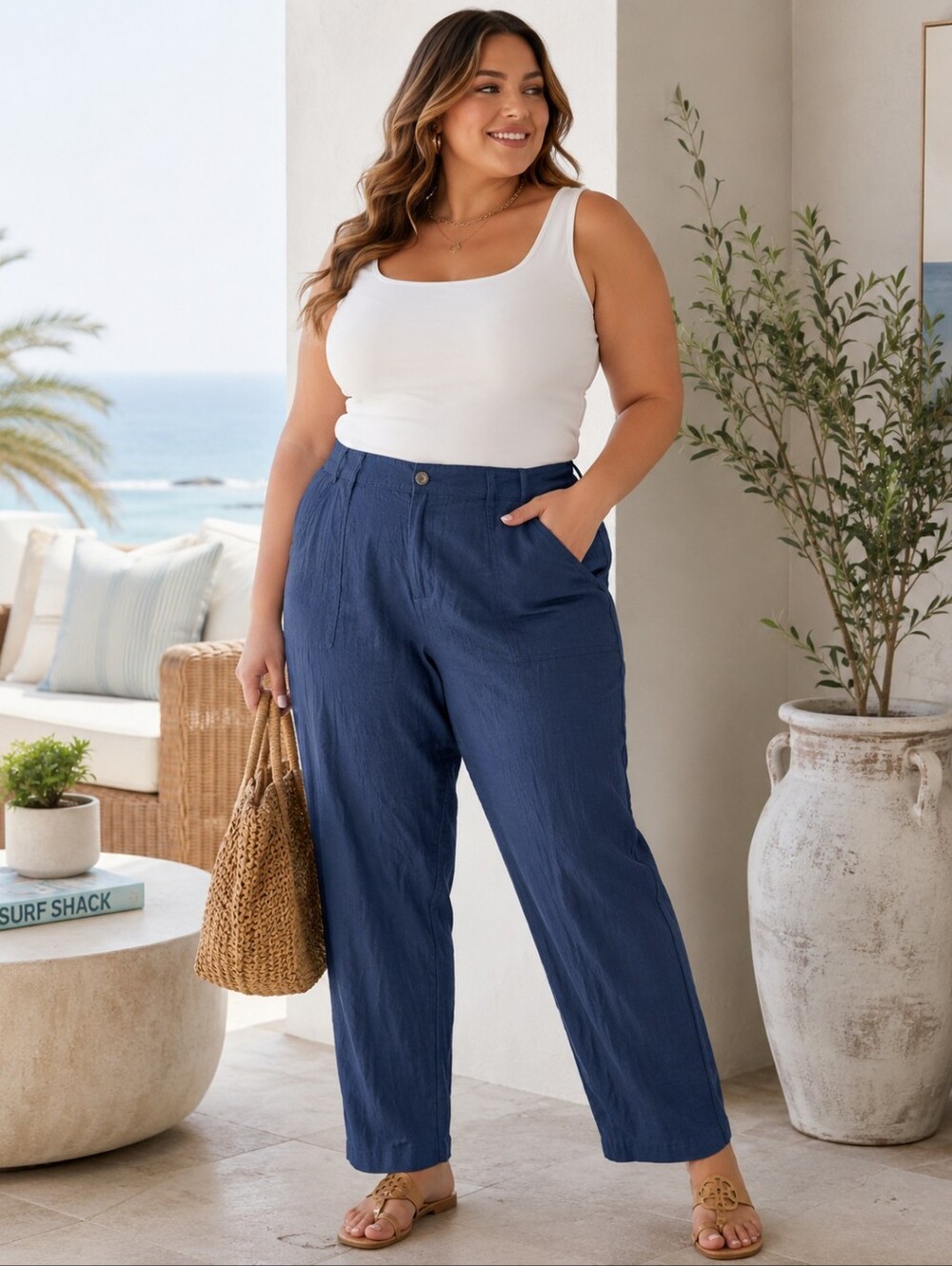 Old Navy Blue Old Navy Cotton Straight Leg Pants 22 Cotton Loose Classic Beachy